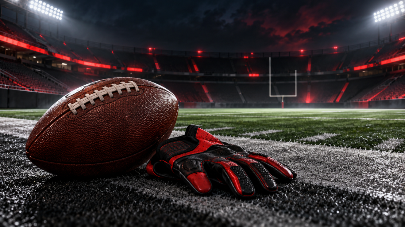 Ilustración de balón y casco de futbol americano para Chiefs-Raiders