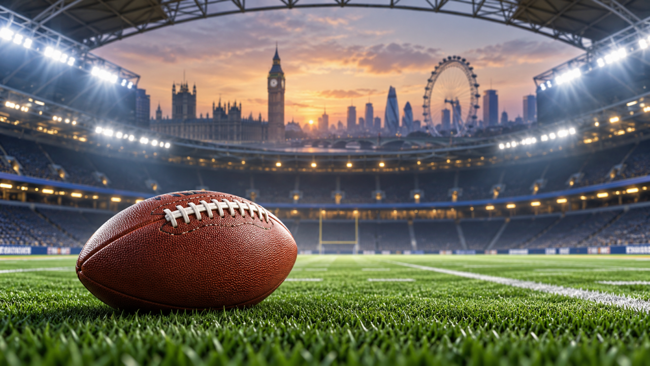 Ilustración de un balón y casco de futbol americano para Colts-Commanders en Londres