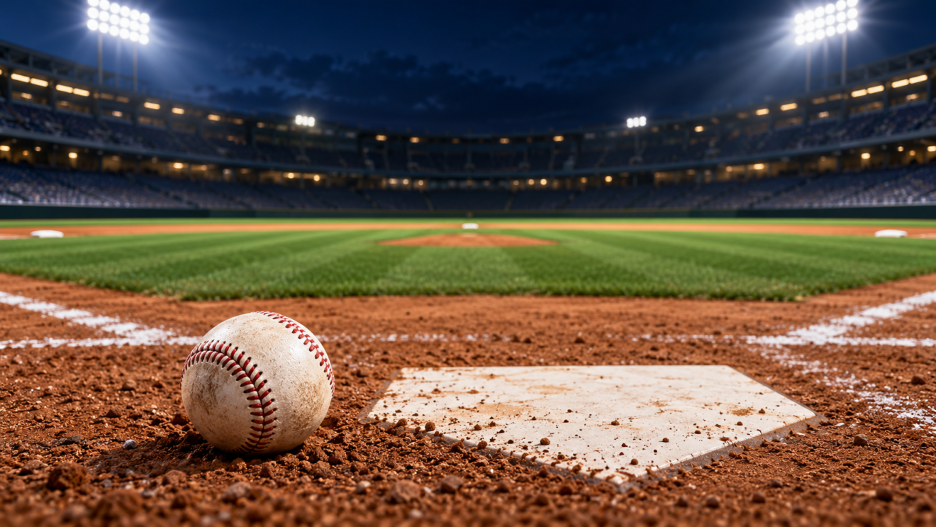 Ilustración de un bate, una pelota y el diamante para el walk-off de Milwaukee